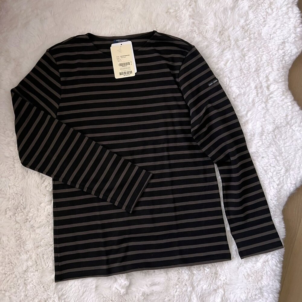 NWT - Saint James Meridien Stripe Unisex T-shirt - Noir/Taupe⚓